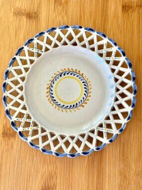 Vintage Early Century Carvalhinho Porto Hand-Painted Reticulated Ceramic Plate